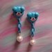 Kawaii Bear Earrings - Post Stud Dangle - Baby Blue & Pink Pearl - Sweet Lolita Kawaii Fashion