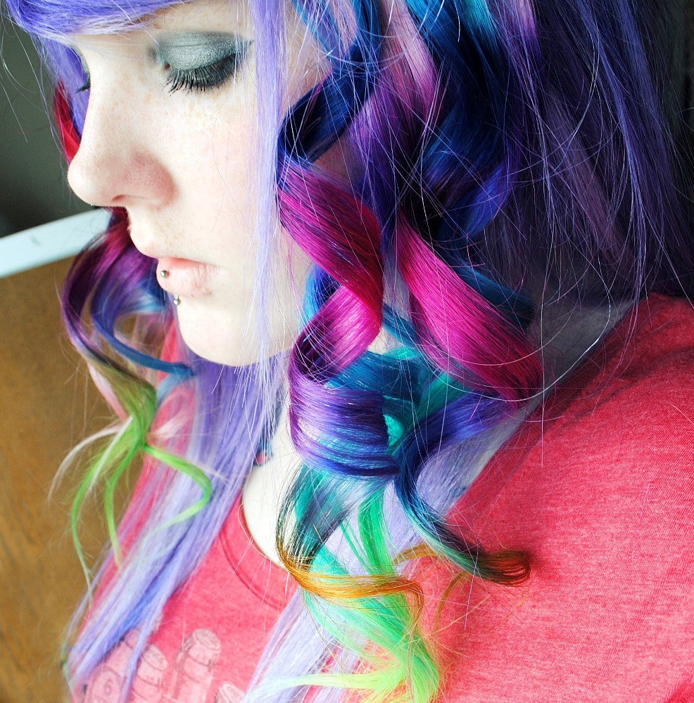 Tie Dye Rainbow Set of 4 Human Hair Extensions Colored