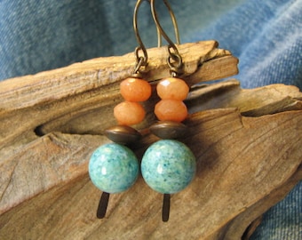 peach and turquoise stone earrings