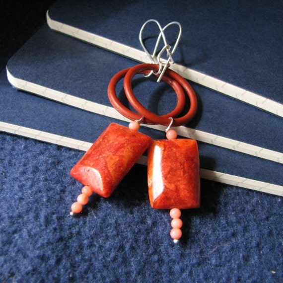 Items similar to coral hoop earrings on Etsy