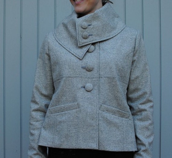Women's high collar grey wool jacket medium