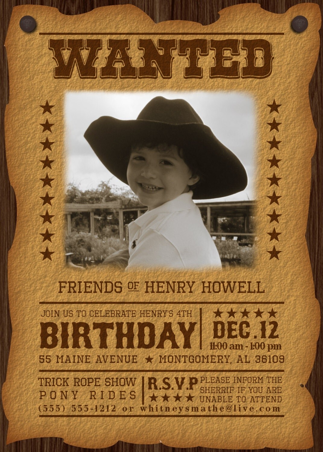 Cowboy Western Wanted Custom Printable DIY Birthday