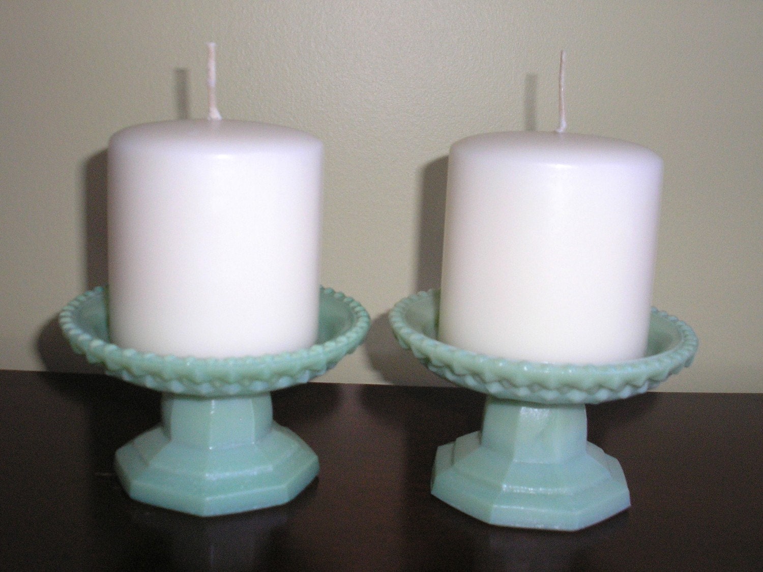 Jadeite Pillar Candle Holders by PeachBlossomVintage on Etsy