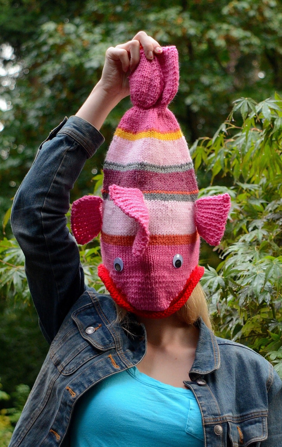 Hand Knit Pink Fish Hat by missoscreations on Etsy