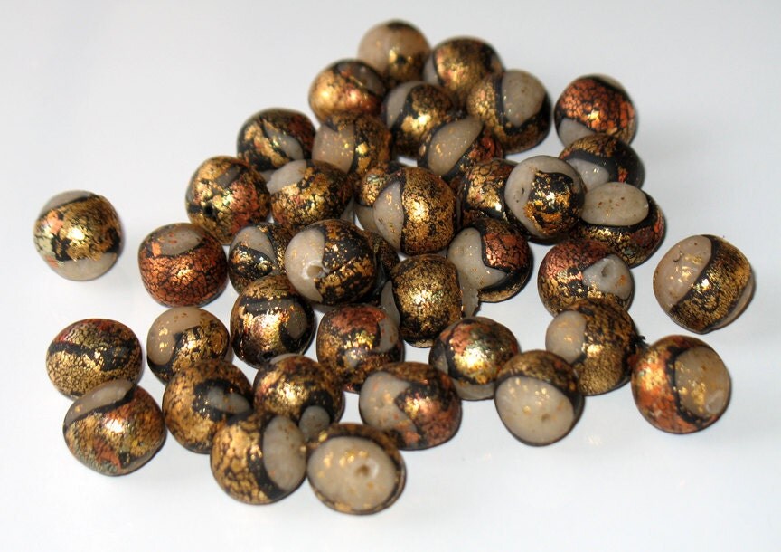 Handmade Beads Gold Leaf Round Polymer Clay by PowellDesignStudios