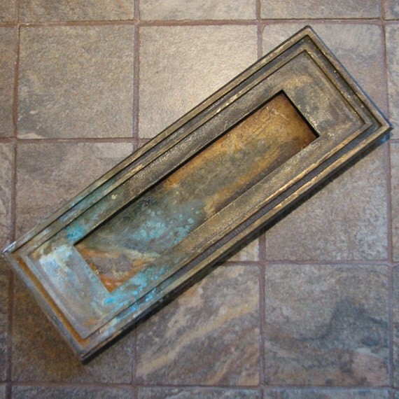 Vintage Heavy Brass Mail Slot Cover with Patina