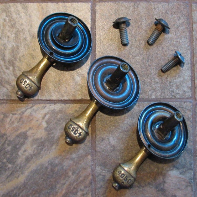 Vintage Drawer Pulls Brass Dangle Drop Set of 3 by RetroCollecto