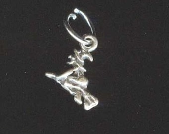 Sterling Silver Wee WITCH ON BROOM Jewelry Charm