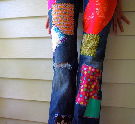 Items similar to Custom Made to Order Upcycled Distressed Denim ...