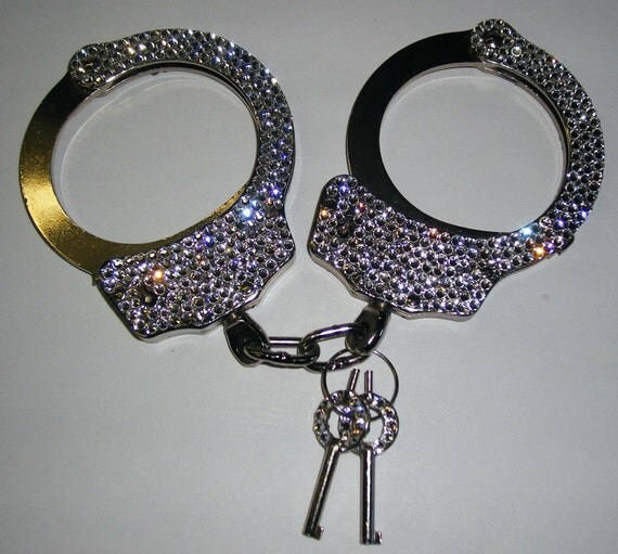 Red on Black Real handcuffs rhinestoned