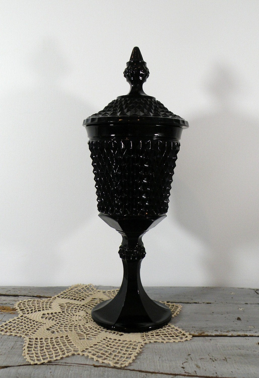 vintage black glass apothecary jar