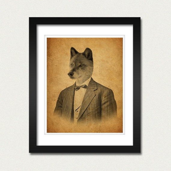 Wolf Art Print Wolf in a Suit Portrait Wolf Art 8x10