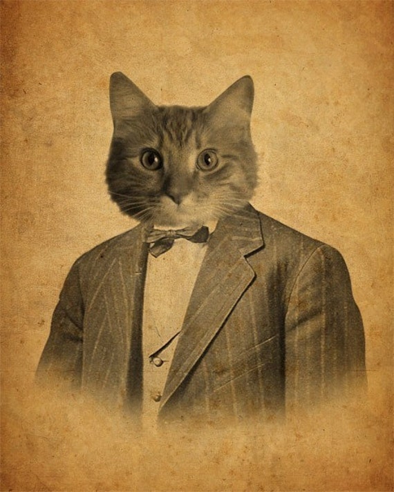 Cat in a Suit Portrait 8x10 Art Print