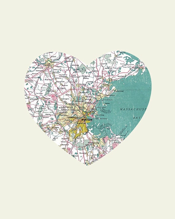 Boston Art City Heart Map 8x10 Art Print