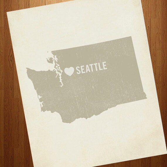 I Love Seattle 8x10 Art Print Washington City State Heart
