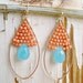 Aqua and Peach Coral Earrings With Gold Filled Oval Hoops
