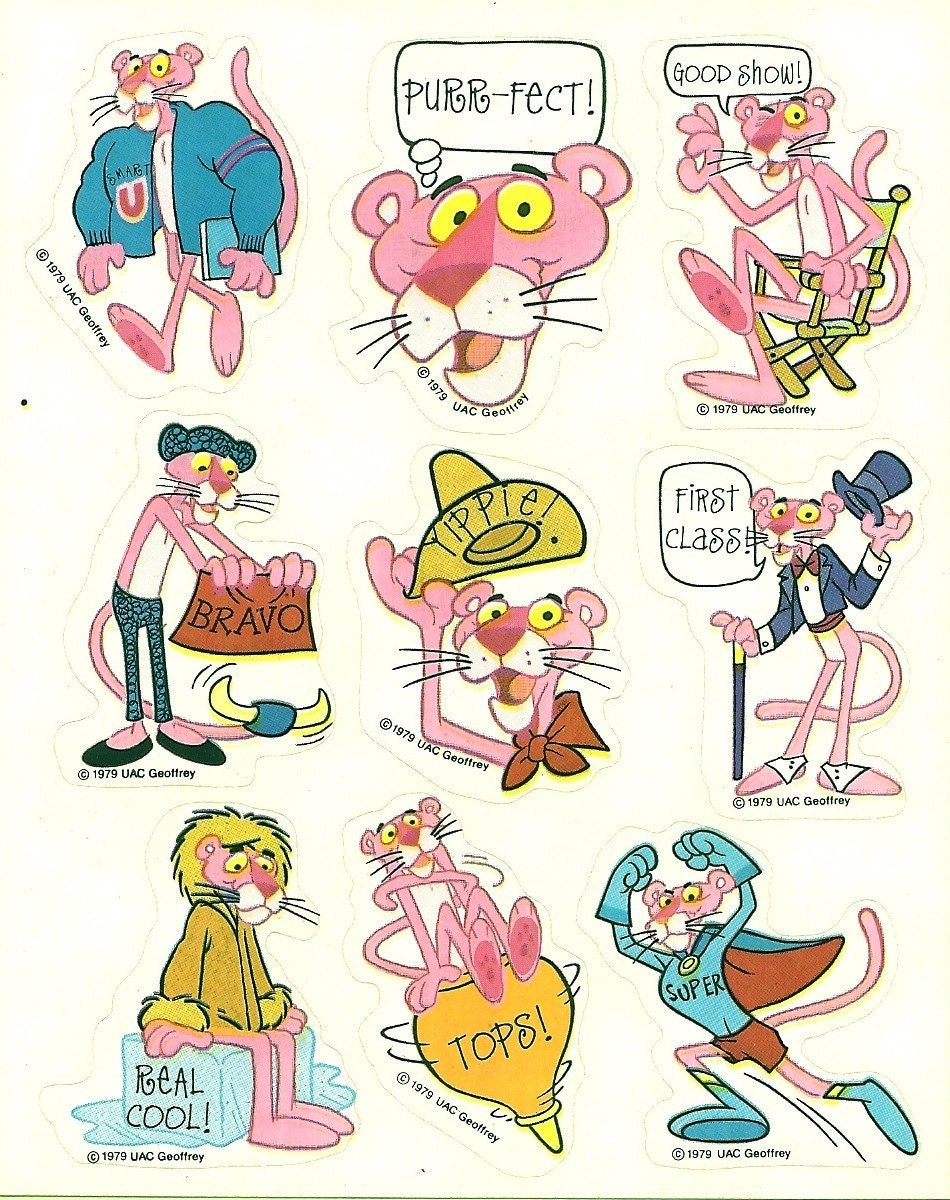 Vintage 80's Hallmark Pink Panther Sticker Sheet by United