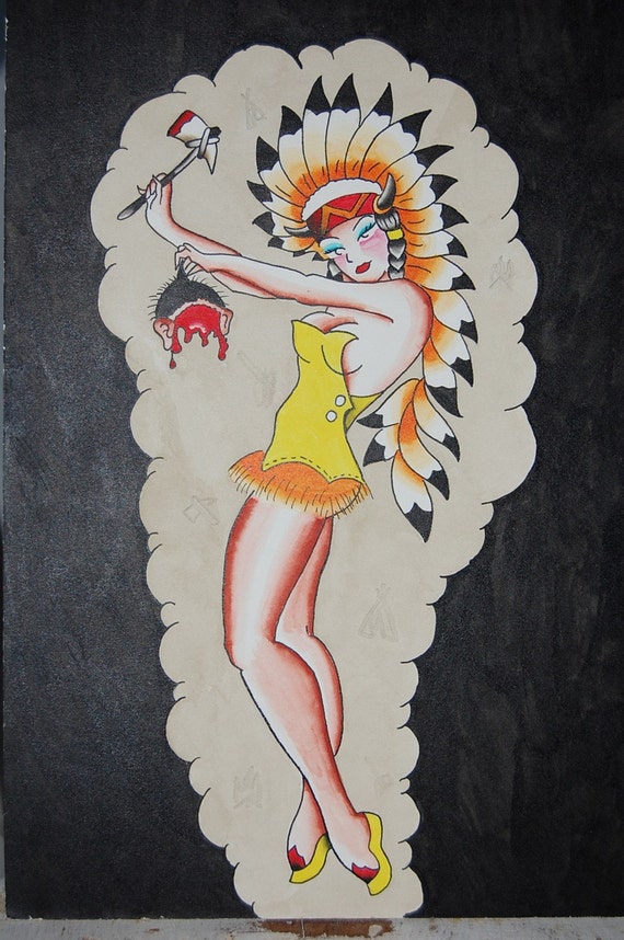 Items similar to Tattoo art Native American pinup on Etsy