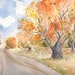 Country Road in Autumn, Original Watercolor Painting, 9"x12"