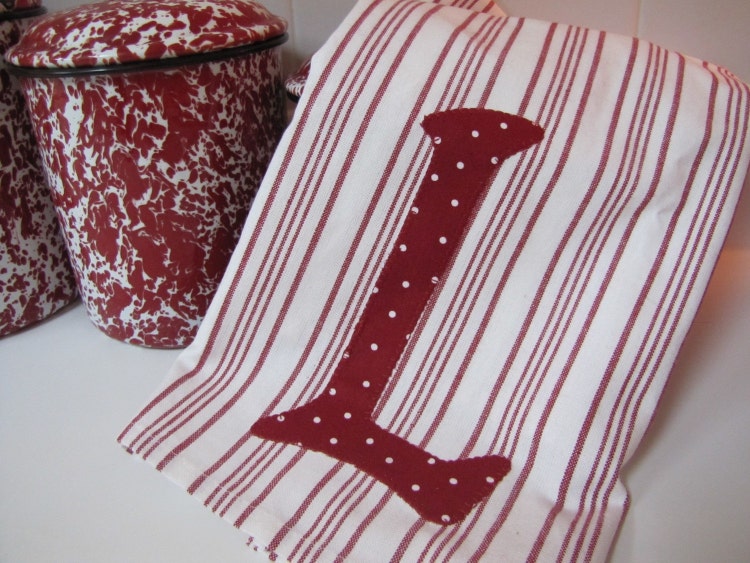 Adorable Red and White Kitchen Towels with by LooseThreds on Etsy