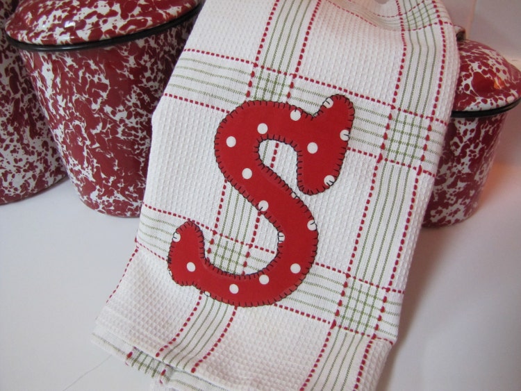 Adorable Red and White Kitchen Towels with by LooseThreds on Etsy