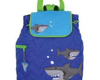 Personalized Monogrammed Stephen Joseph Quilted Ocean Shark Backpack---Free Monogramming--