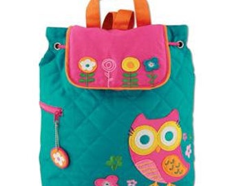 Personalized Monogrammed Stephen Joseph Quilted Teal Owl Backpack--Free Monogramming--