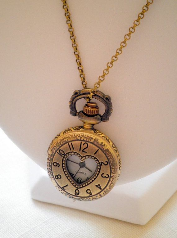 Somewhere in Time Antiqued Bronze Pocket Watch Pendant