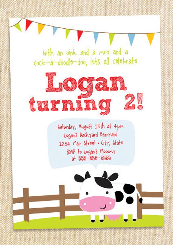 Barnyard Birthday invitation - set of 12 Il_570xn