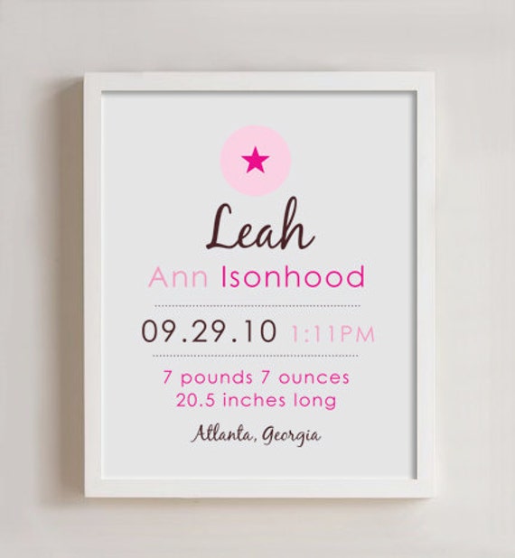8 x 10 - Custom Birth Announcement Print - STAR wall art Il_570xn