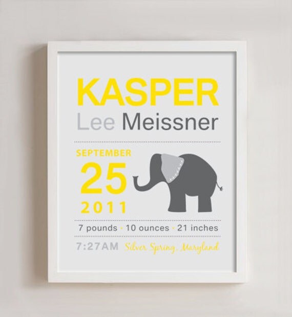 8 x 10 - Custom Birth Announcement Print - Elephant birth print Il_570xn