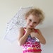 9" Mini White Rainbow Lace Crochet UMBRELLA PARASOL, Summer Wedding- READY To Ship