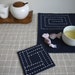 Embroidery Kit: DIY Sashiko Coaster and Placemat Set, Shizuka Tea for Two, gray polka dots backing