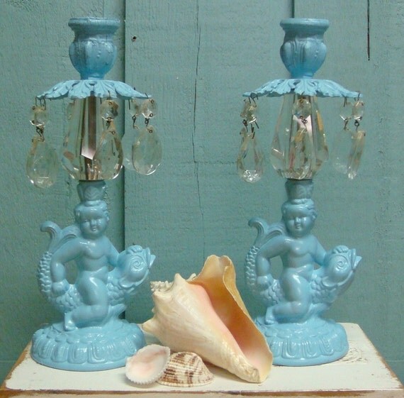 Vintage Cherub Baby Neptune Candlesticks With by CastawaysHall