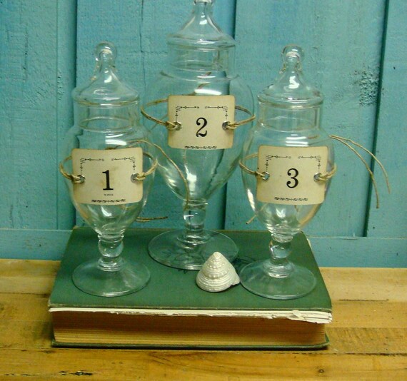 Vintage Pedestal Apothecary Jars With Numbered Labels