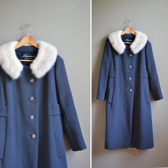 50s gray wool / fur collar / princess coat / by oldgoldvintage