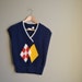 80s navy blue knit sweater vest / argyle / medium m