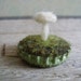 Felted white mushroom in a pastel green bottlecap, a tiny tiny felted wool garden