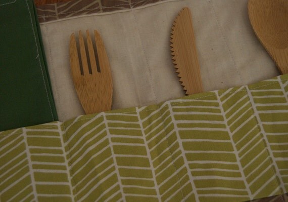 Portable Placemat with Reusable Napkin and Reusable Bamboo Utensils
