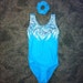 Brand New Turquoise Aqua Blue with Blue Zigzag Shiny Hologram Gymnastics Dance Leotard