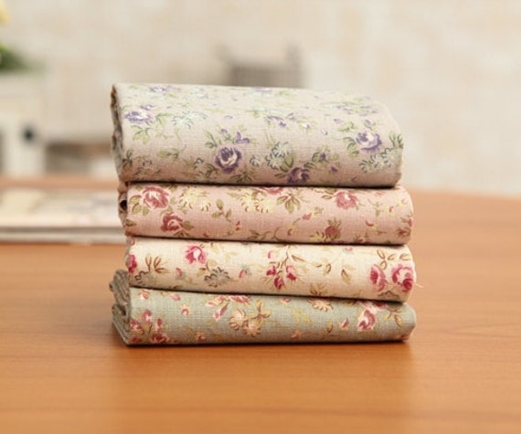 Fat Quarters Floral Linen Cotton blended Bundle 4 Pieces