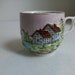 Cottage Scene Coffee Tea Mug Nautical Mountains Gold //