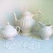 5 Piece Myott Tea Pot Creamer & Sugar Bowl Porcelain Coffee Pedestal Cottage Farmhouse Service