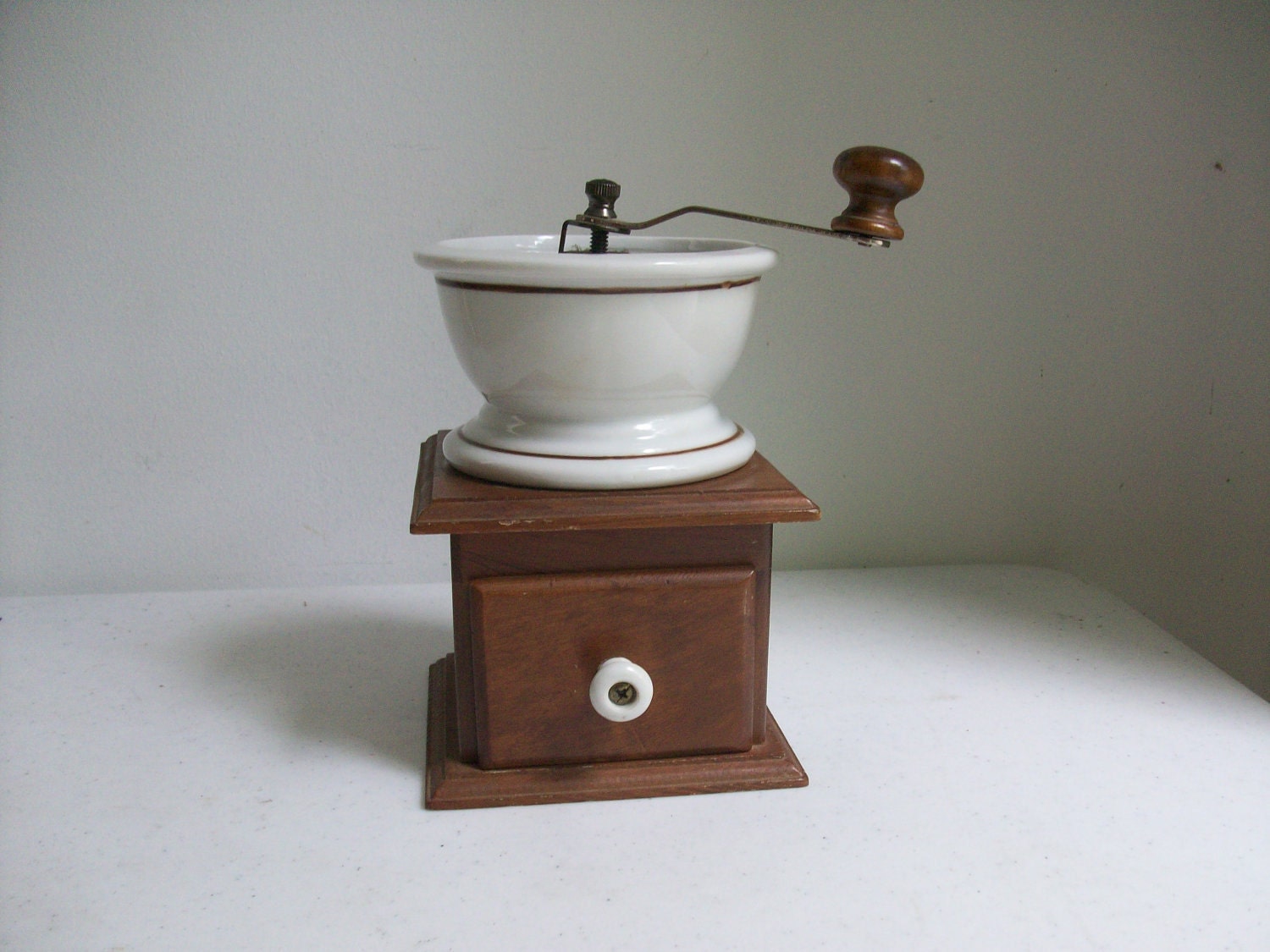 Teleflora Wood Porcelain Coffee Grinder Rustic Cottage Charm
