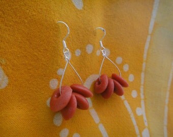 Red Cinnamon Recycled Glass African Bead Teardrop Earrings
