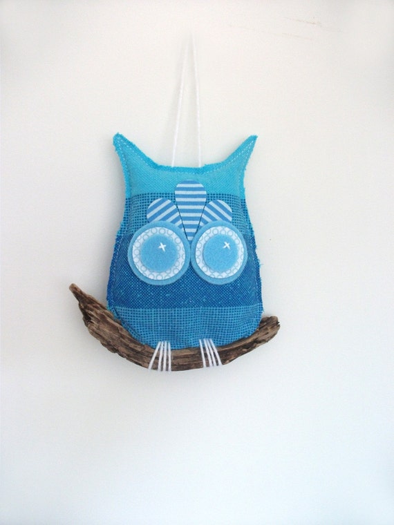 Owl on Driftwood Mini Mobile in Turquoise by birdynumnumDesignCo