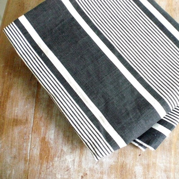 Vintage french black and white striped mattress ticking fabric