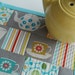 Retro Tea Party - Turquoise, Golden Yellow, and Gray Quilted Mug Rug - Linen Blend