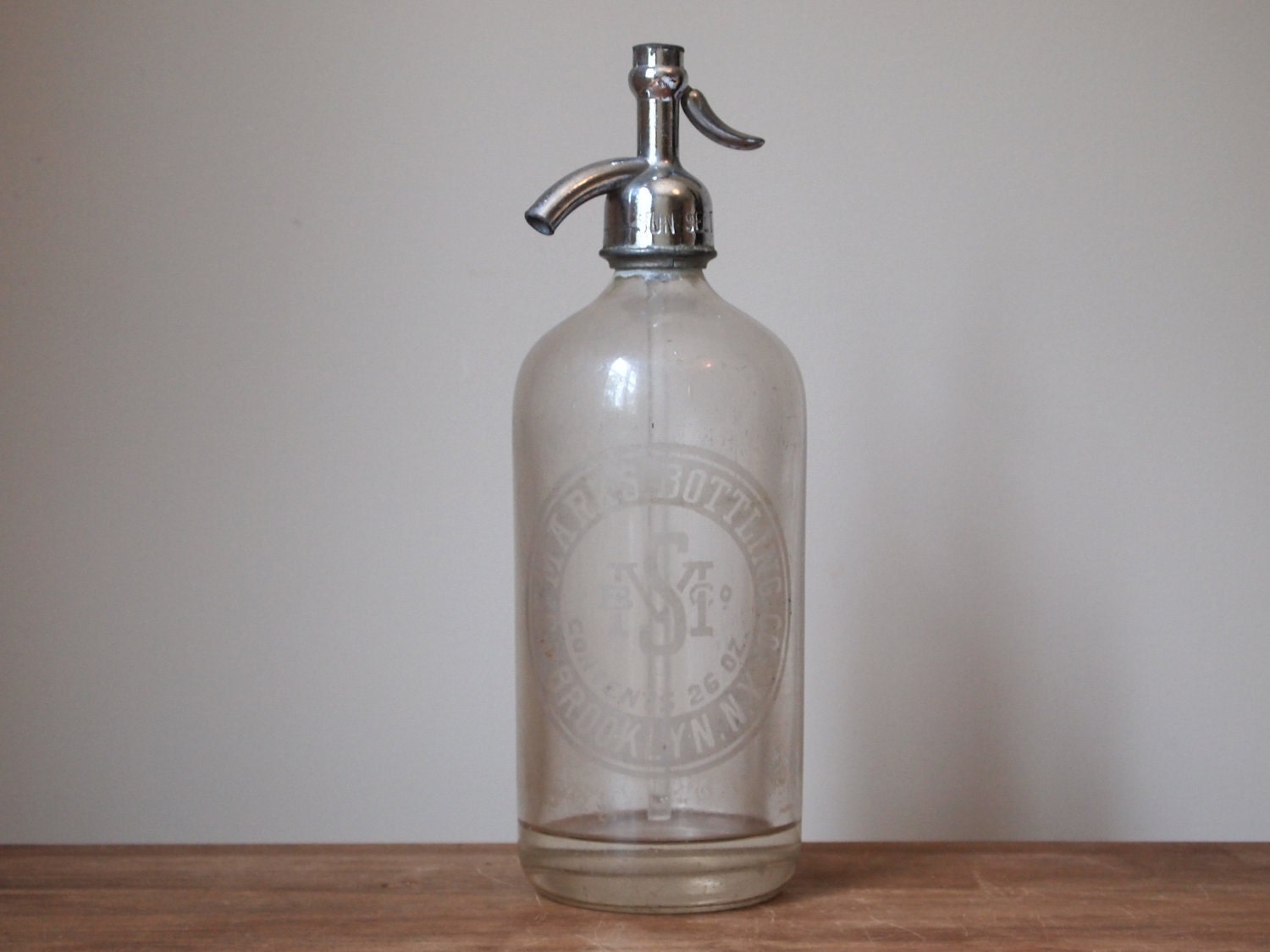 vintage seltzer bottle etched glass