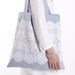 Bag, cotton tote, blue with vintage white lace - Custom Order